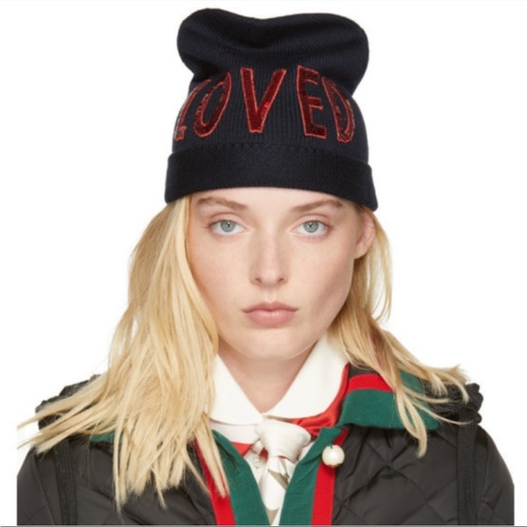 GUCCI Loved Navy Wool Beanie - Picture 3 of 11